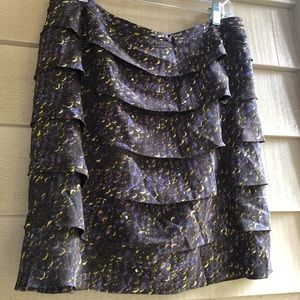 Tory Burch skirt, layered purple yellow lined Sz 12
